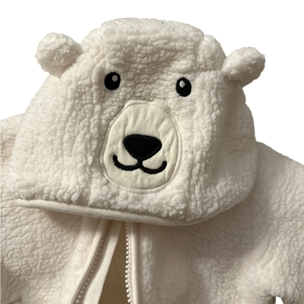 Teddy bear unisex toddler Sherpa zip up sweater Halo white